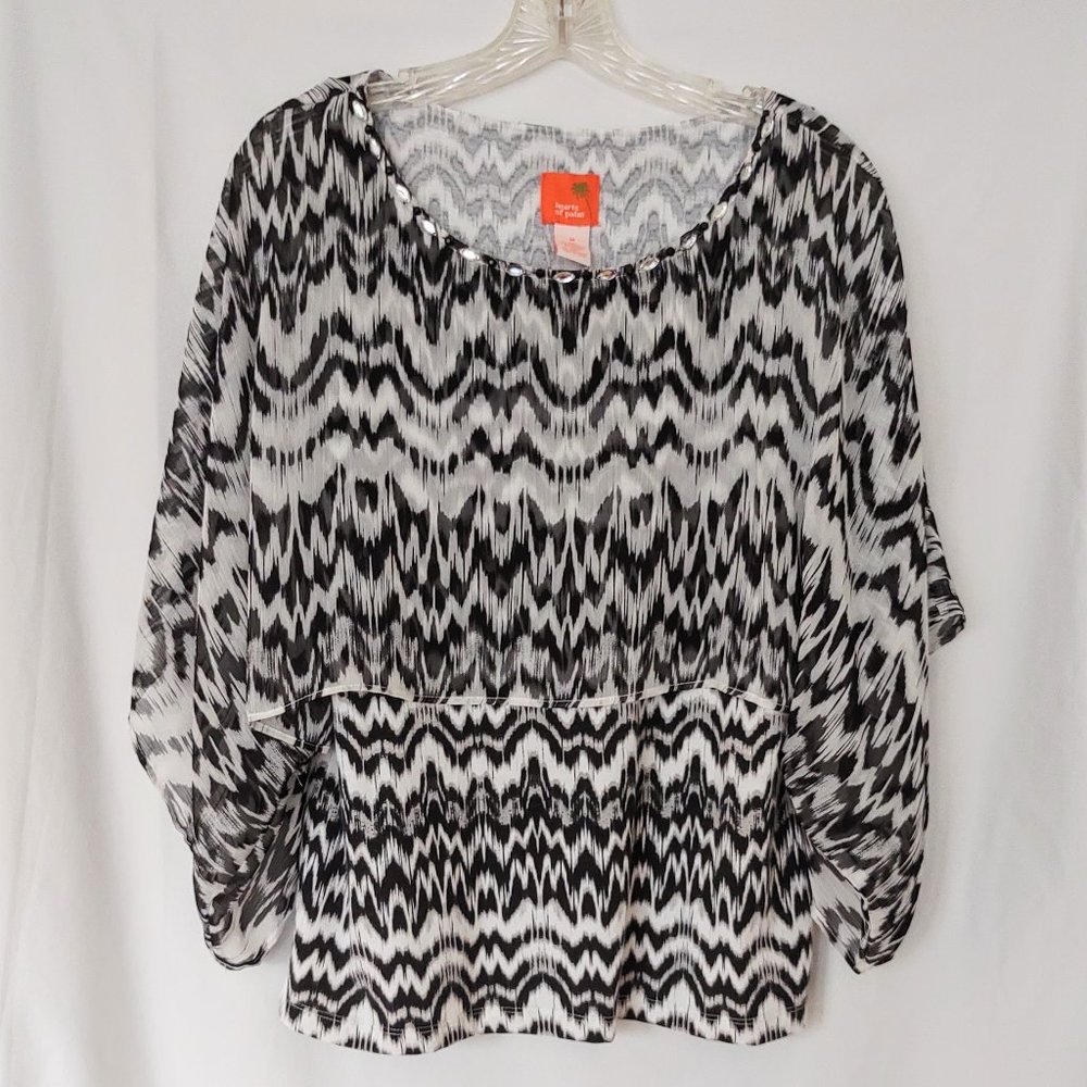 SALE Hearts of Palm Ikat Butterfly Flutter Top M Medium Black White Embellished